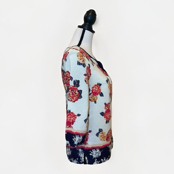Skies Are Blue Blouse Women’s Small Boho 3/4 Sleeve Floral Print White Pink Blue - Picture 4 of 12